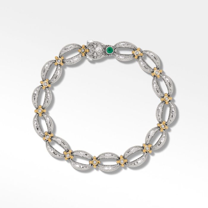 Konstantino Sterling Silver and 18k Yellow Gold Green Agate Bracelet