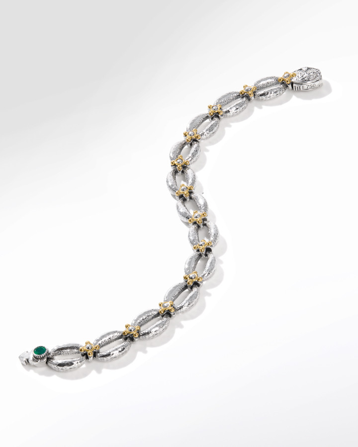 Konstantino Sterling Silver and 18k Yellow Gold Green Agate Bracelet