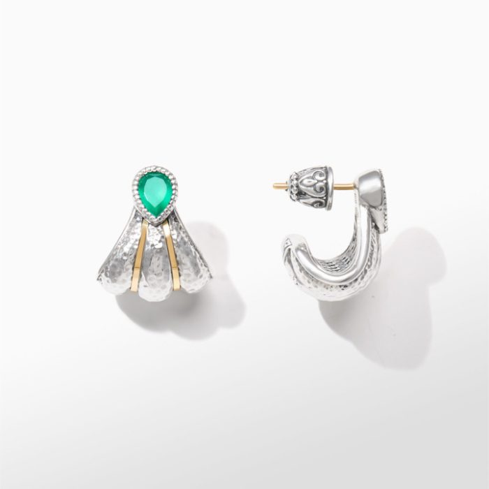 Konstantino Sterling Silver and Gold Green Agate Earrings