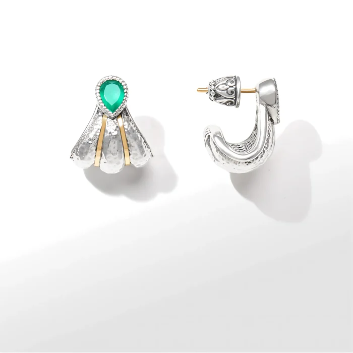 Konstantino Sterling Silver and Gold Green Agate Earrings