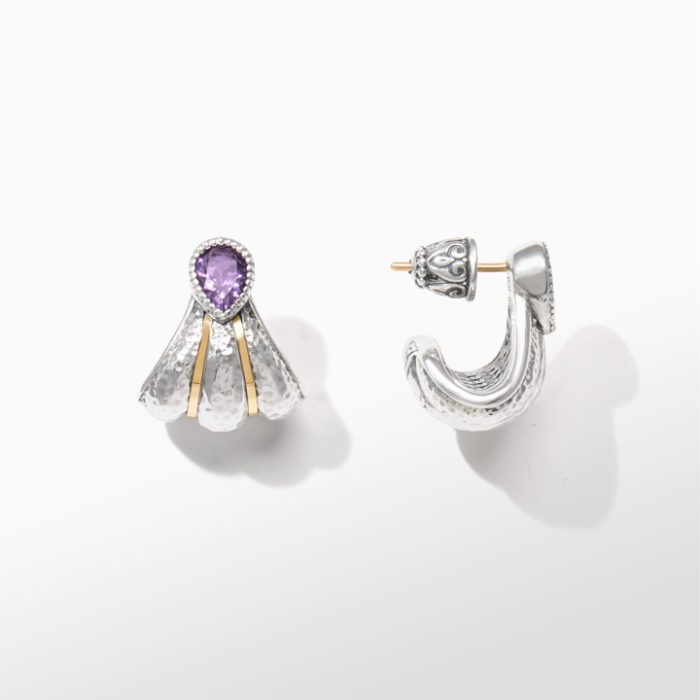 Konstantino Sterling Silver and 18k Yellow Gold Faceted Amethyst Earrings