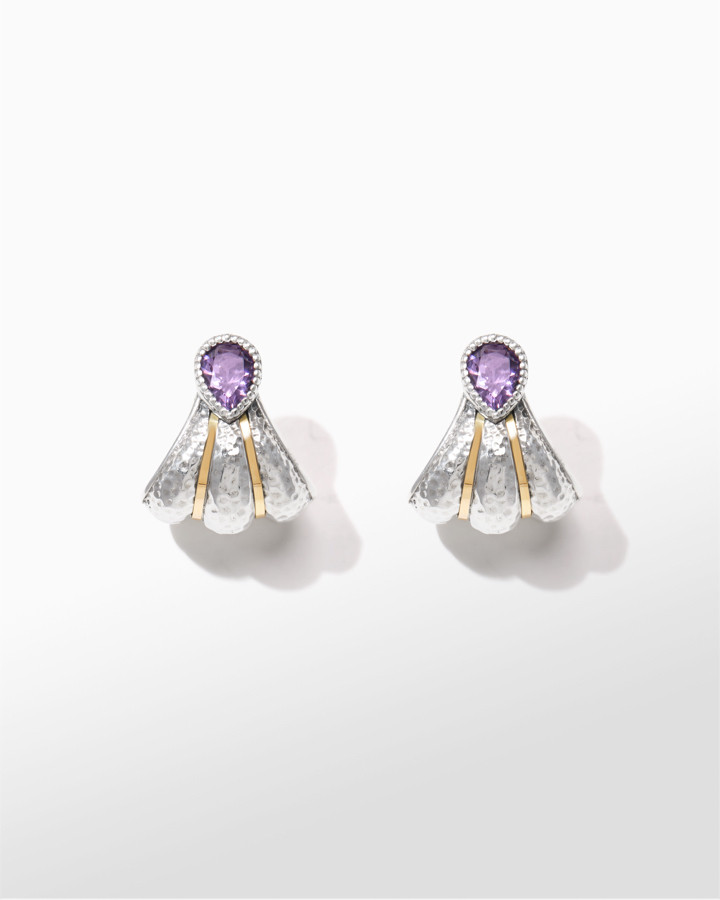 Konstantino Sterling Silver and 18k Yellow Gold Faceted Amethyst Earrings