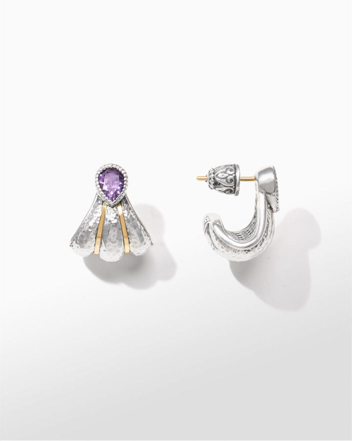 Konstantino Sterling Silver and 18k Yellow Gold Faceted Amethyst Earrings