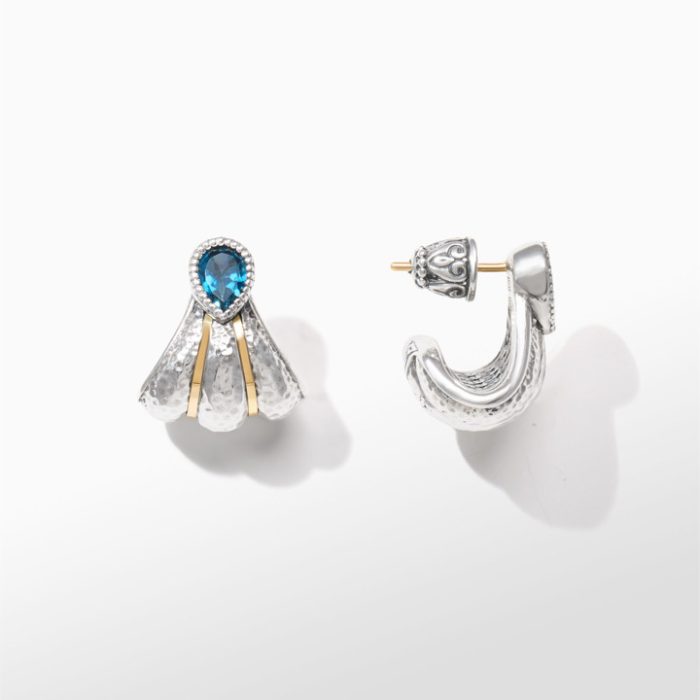 Konstantino Sterling Silver and 18k Yellow Gold Faceted London Blue Topaz Earrings