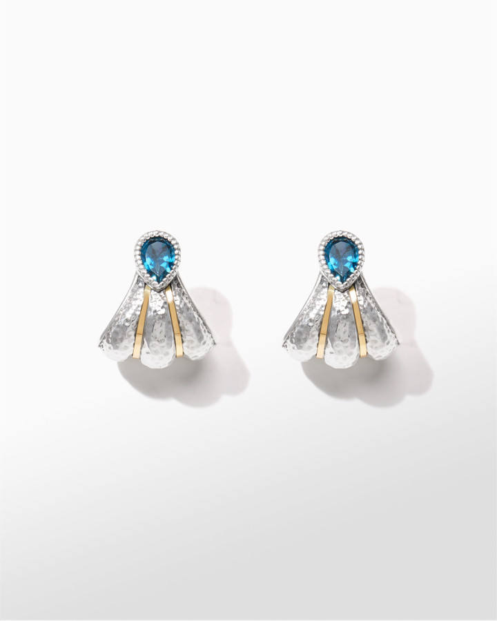 Konstantino Sterling Silver and 18k Yellow Gold Faceted London Blue Topaz Earrings
