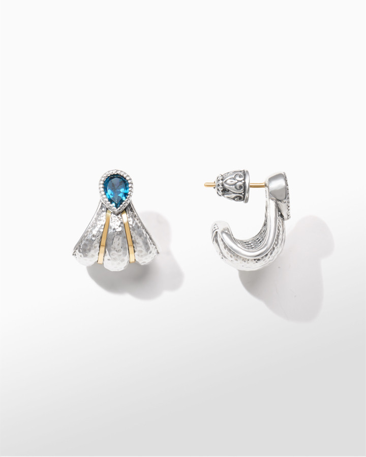 Konstantino Sterling Silver and 18k Yellow Gold Faceted London Blue Topaz Earrings