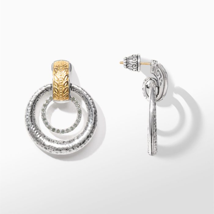 Konstantino Sterling Silver and Gold Green Tourmaline Quartz Earrings