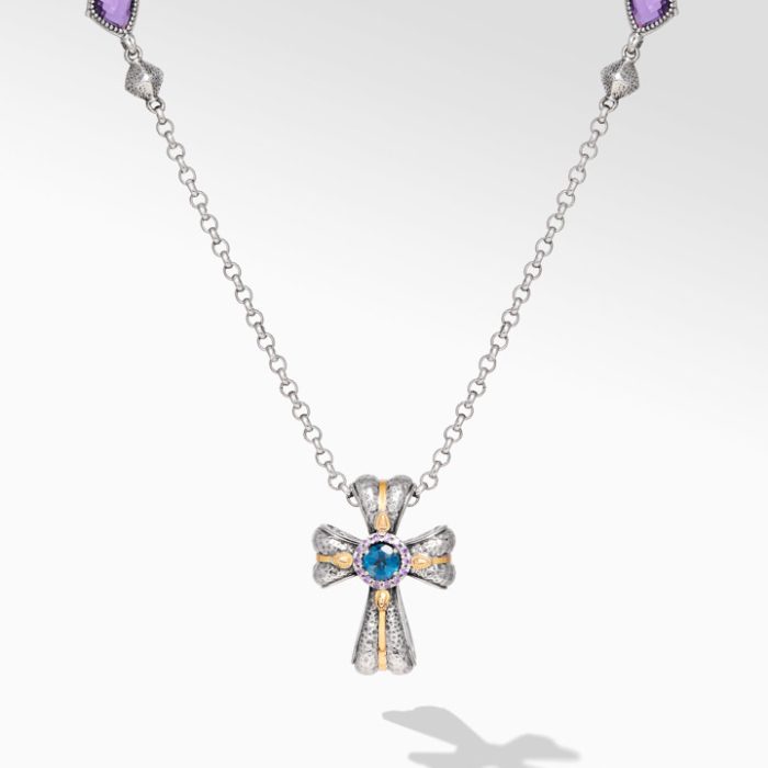 Konstantino Sterling Silver and Gold London Blue Topaz and Amethyst Quartz Necklace