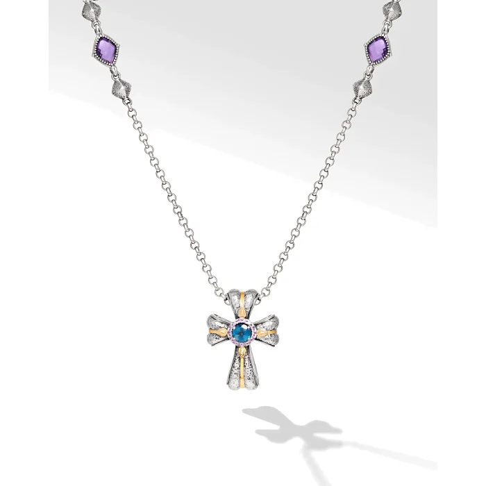 Konstantino Sterling Silver and Gold London Blue Topaz and Amethyst Quartz Necklace