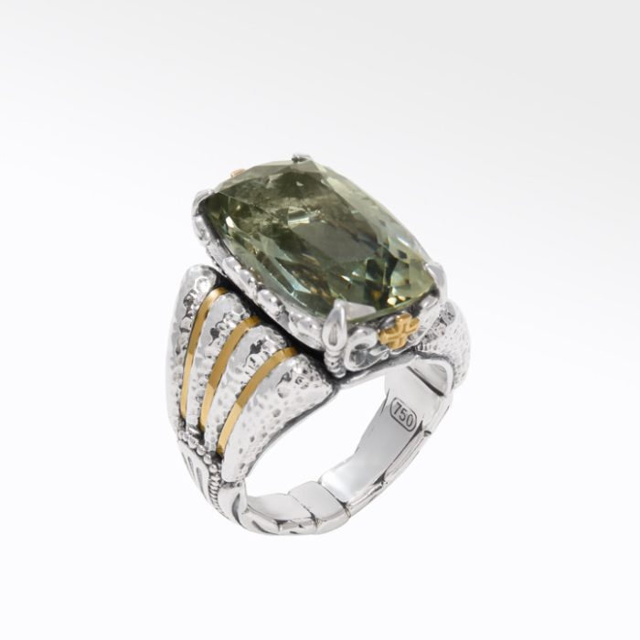 Konstantino Sterling Silver and 18k Yellow Gold Faceted Green Amethyst Ring