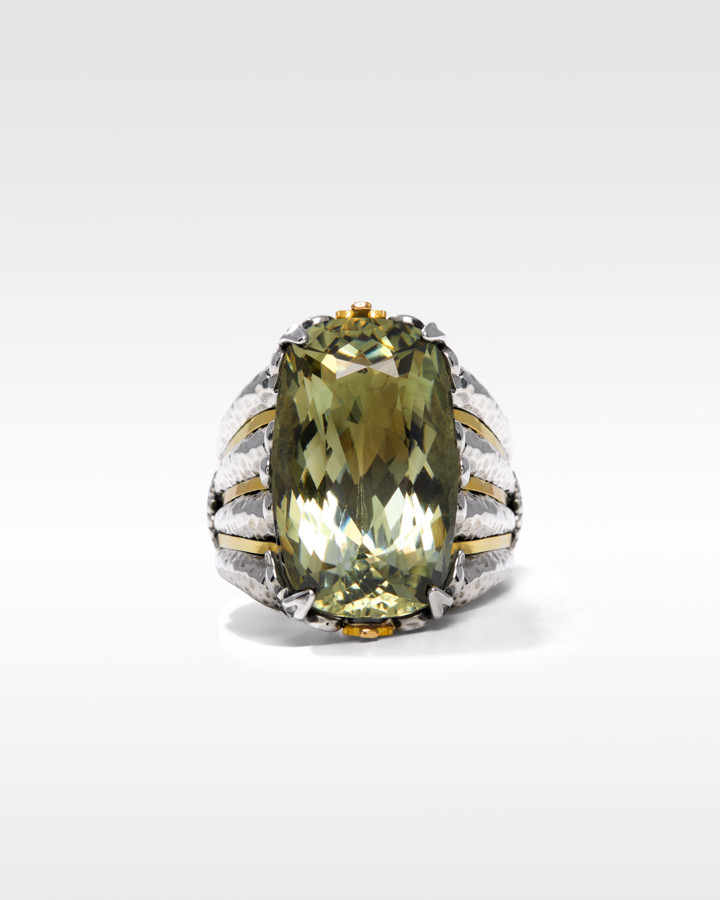 Konstantino Sterling Silver and 18k Yellow Gold Faceted Green Amethyst Ring