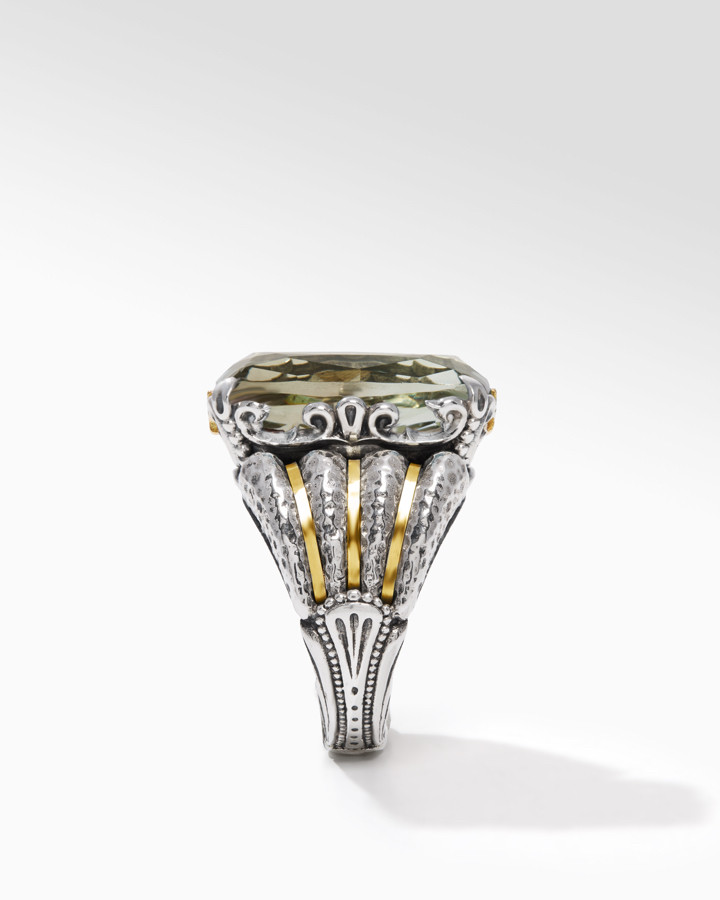 Konstantino Sterling Silver and 18k Yellow Gold Faceted Green Amethyst Ring