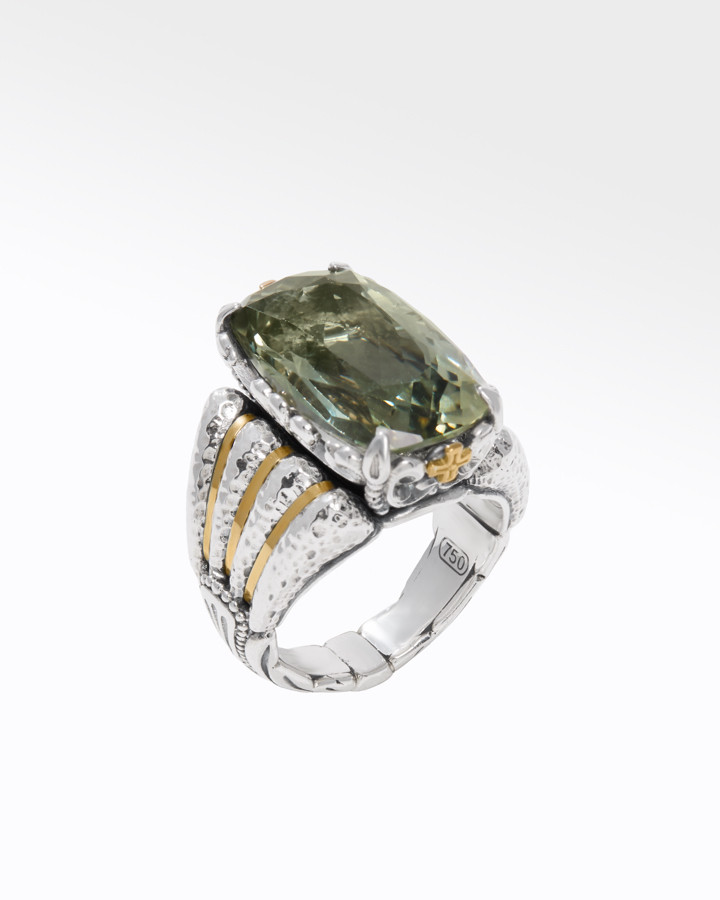 Konstantino Sterling Silver and 18k Yellow Gold Faceted Green Amethyst Ring