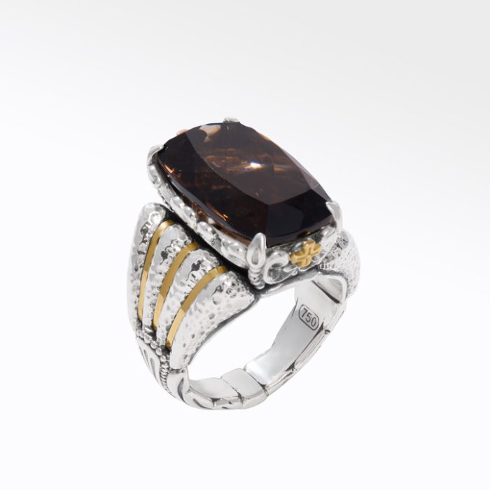 Konstantino Sterling Silver and 18k Yellow Gold Faceted Smoky Quartz Ring