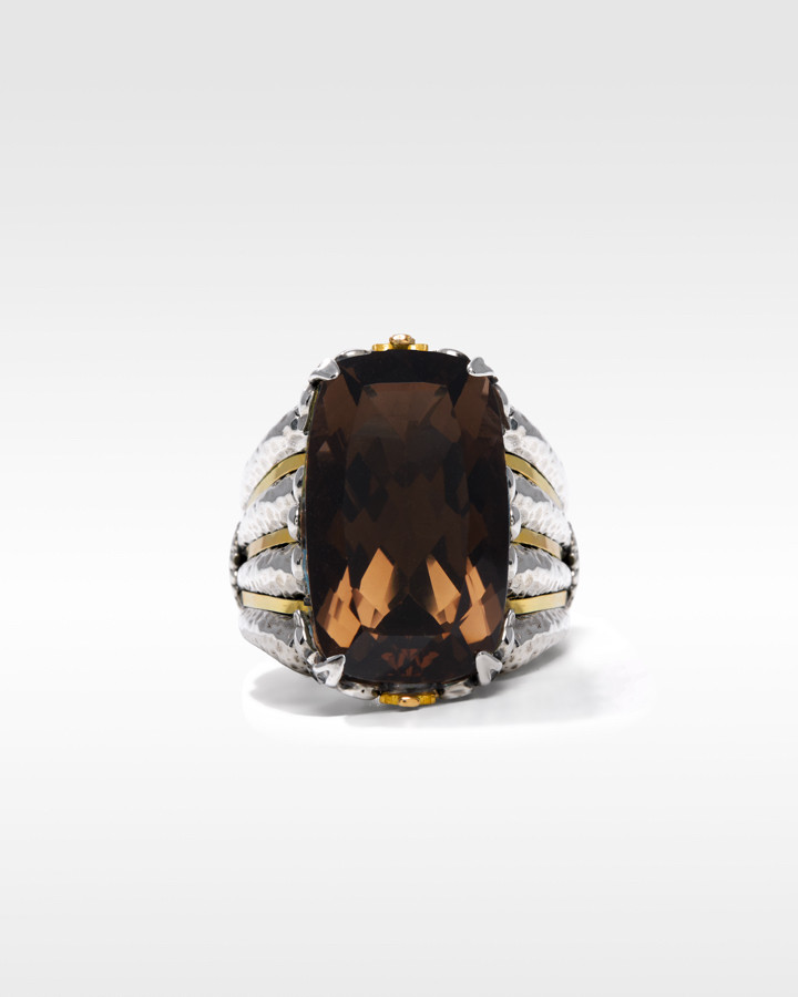 Konstantino Sterling Silver and 18k Yellow Gold Faceted Smoky Quartz Ring