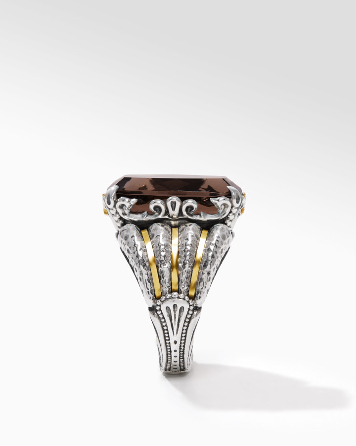 Konstantino Sterling Silver and 18k Yellow Gold Faceted Smoky Quartz Ring