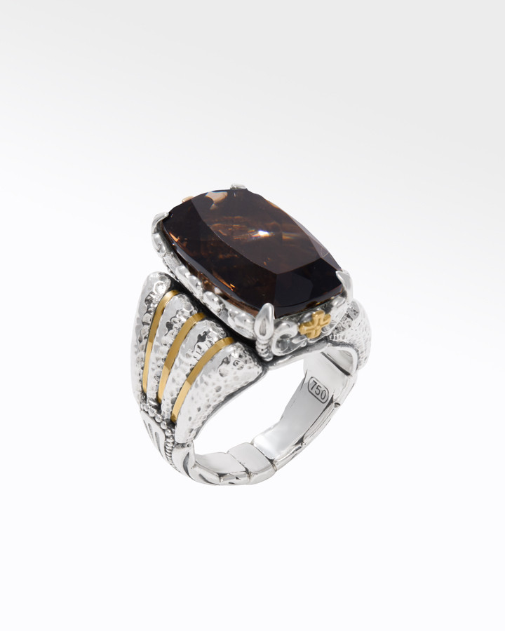 Konstantino Sterling Silver and 18k Yellow Gold Faceted Smoky Quartz Ring