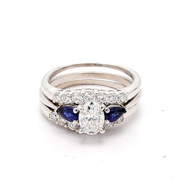 Oval Diamond and Sapphire Wedding Set