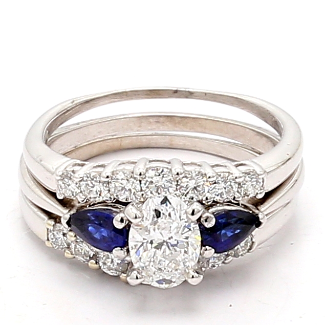 Oval Diamond and Sapphire Wedding Set