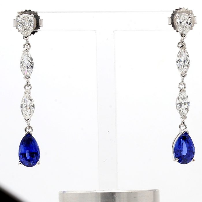 Pear Sapphire and Marquise Diamond Earrings, 1.92 ct tw