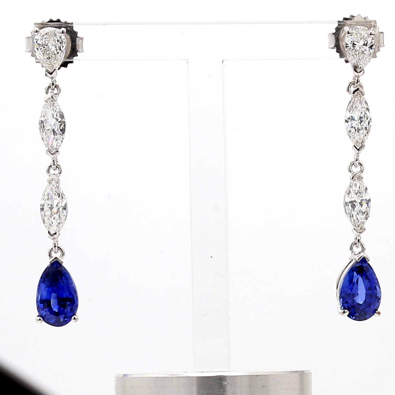 Pear Sapphire and Marquise Diamond Earrings, 1.92 ct tw
