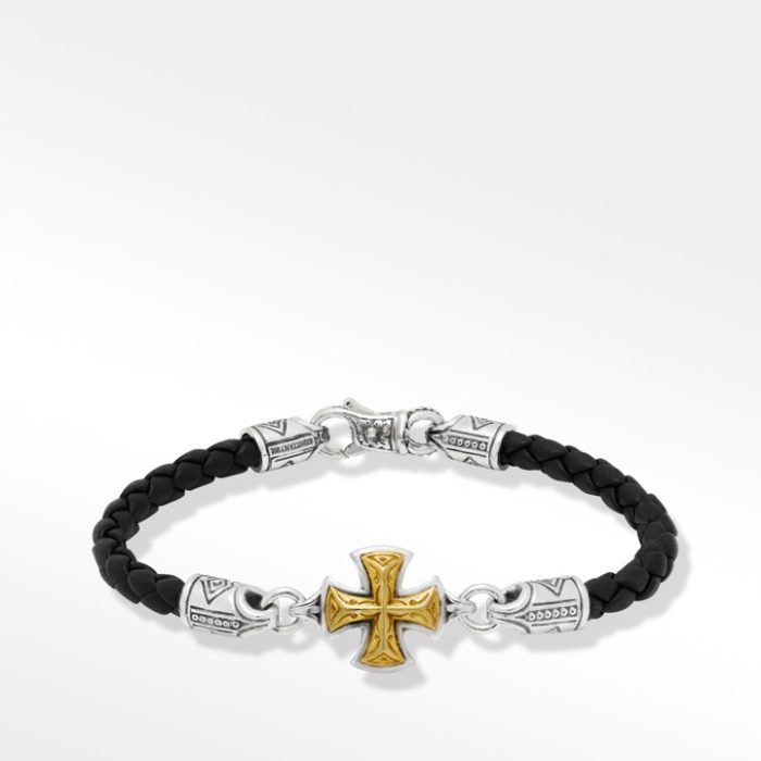 Konstantino Sterling Silver, Bronze and Black Leather Bracelet