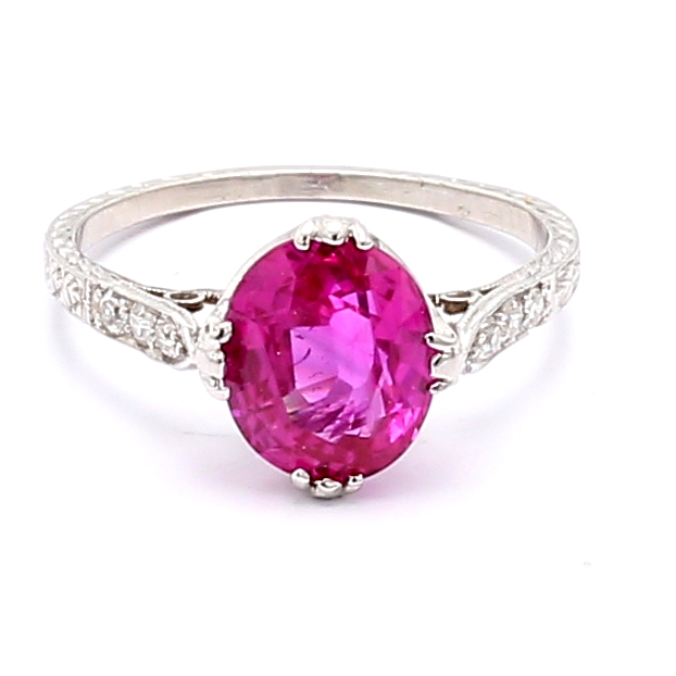 Platinum Art Deco Pink Sapphire and Diamond Ring