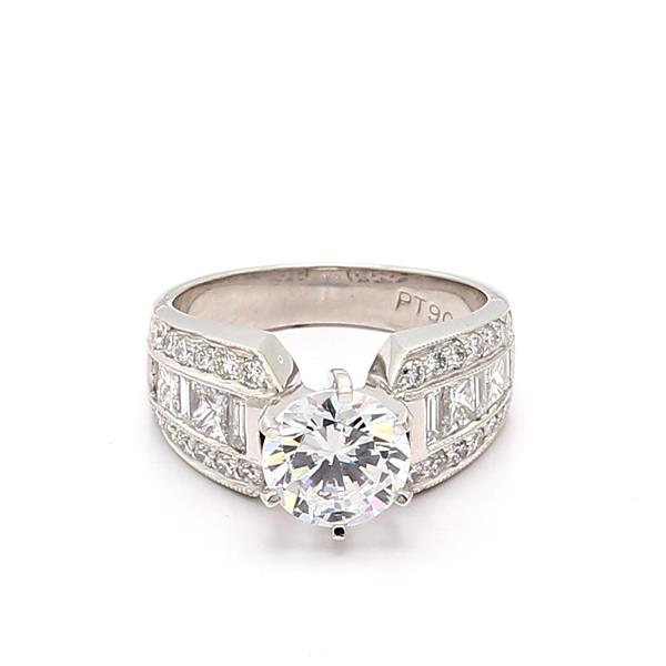Platinum Baguette, Princess and Round Diamond Semi-Mount, 1.40 ct tw