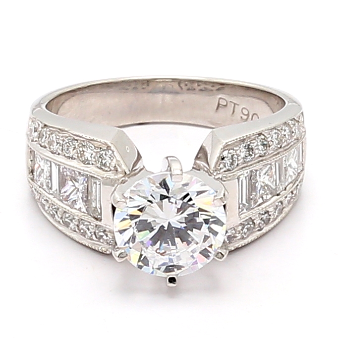 Platinum Baguette, Princess and Round Diamond Semi-Mount, 1.40 ct tw