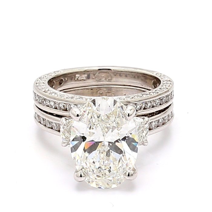 Platinum Diamond Wedding Set with Half-Moon Side Stones, 2.40 ct tw