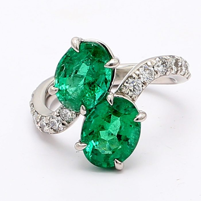 Platinum Emerald and Diamond Ring, 0.96 ct tw