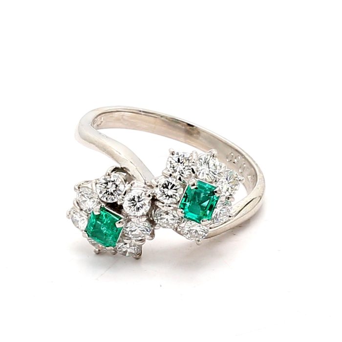 Platinum Emerald and Diamond Ring