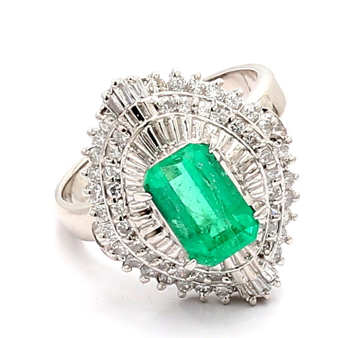 Platinum Emerald and Diamond Ring