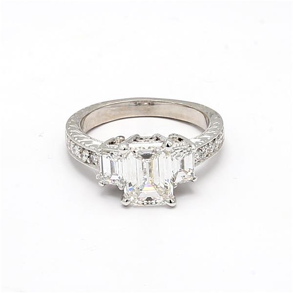Platinum Emerald-Cut and Round Diamond Semi-Mount, 0.98 ct tw