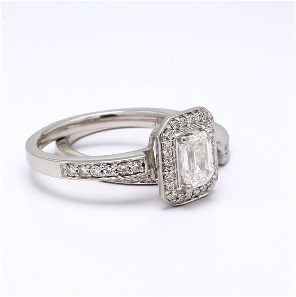 Platinum Emerald-Cut Diamond Halo Wedding Set, 1.46 ct tw – view 2