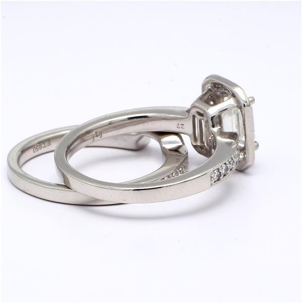 Platinum Emerald-Cut Diamond Halo Wedding Set, 1.46 ct tw – view 4