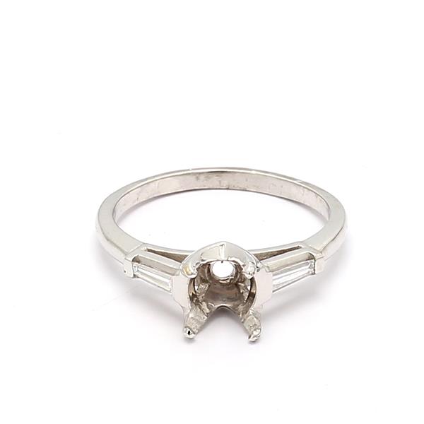 Platinum Four-Prong Cathedral Semi-Mount with Tapered Baguettes
