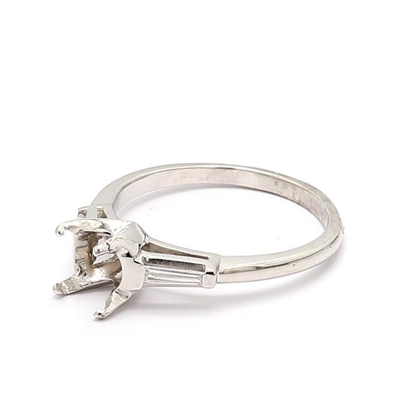Platinum Four-Prong Cathedral Semi-Mount with Tapered Baguettes – view 2