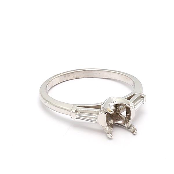 Platinum Four-Prong Cathedral Semi-Mount with Tapered Baguettes – view 3