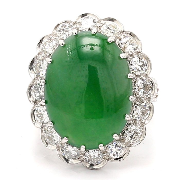 Platinum Jadeite Jade and Diamond Ring, 2.16 ct tw
