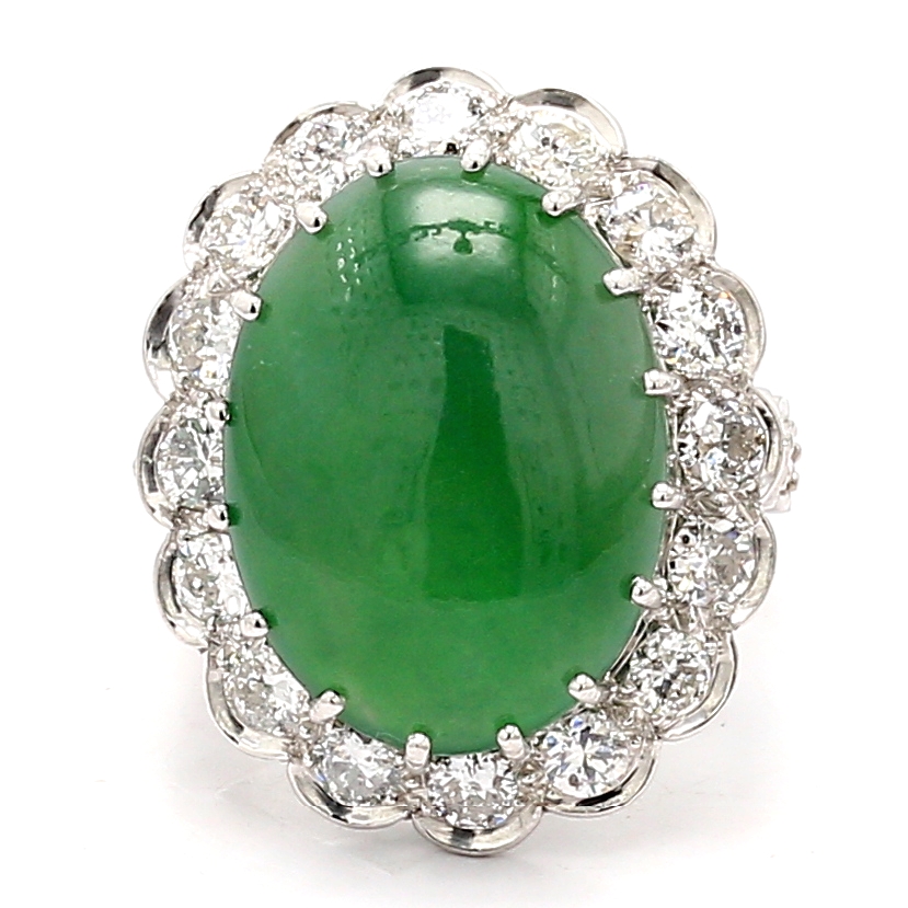 Platinum Jadeite Jade and Diamond Ring, 2.16 ct tw