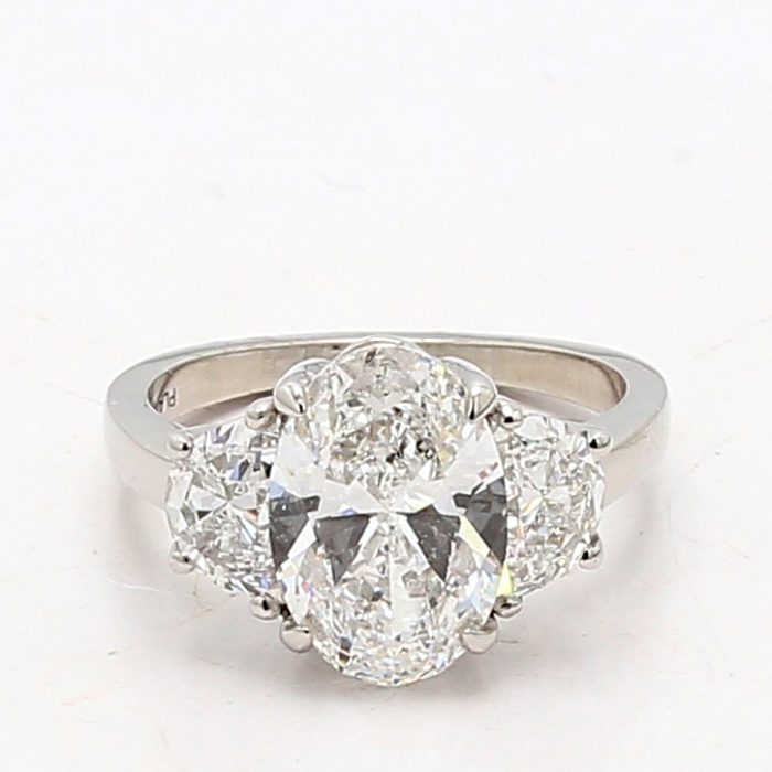 Platinum Lab-Grown Oval Diamond Three-Stone Ring, 4.05 ct tw