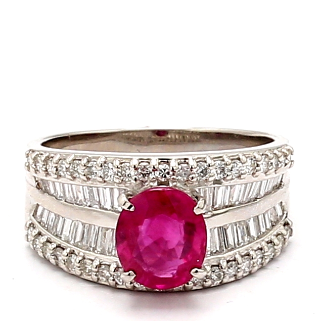 Platinum Oval Ruby and Diamond Ring