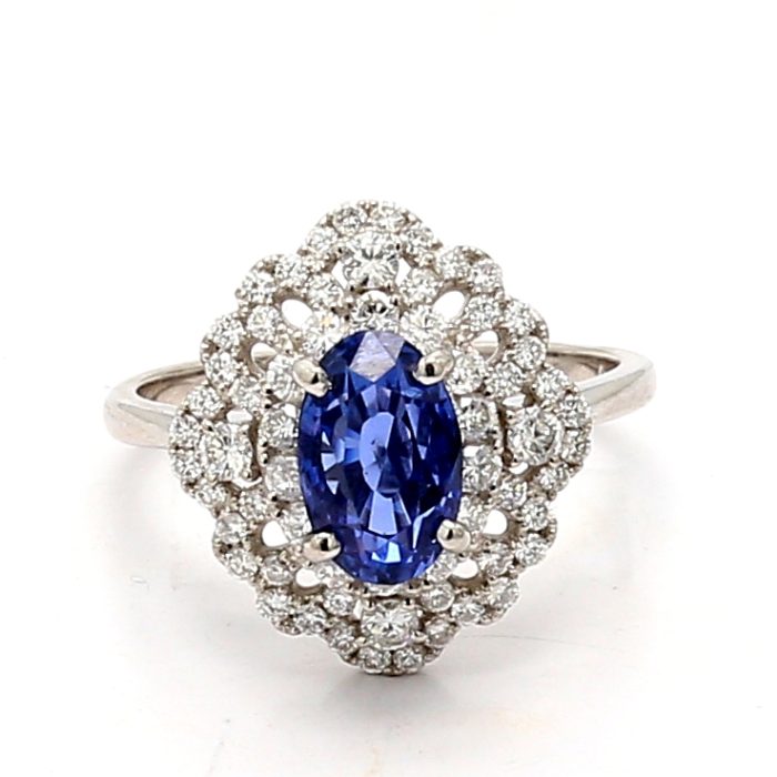 Platinum Oval Sapphire and Diamond Ring, 0.66 ct tw