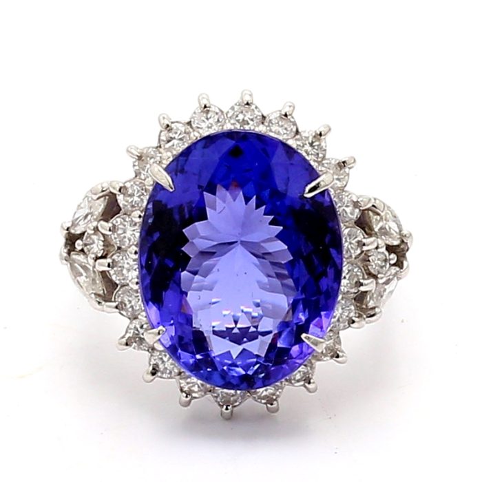Platinum Oval Tanzanite and Diamond Halo Ring, 0.95 ct tw
