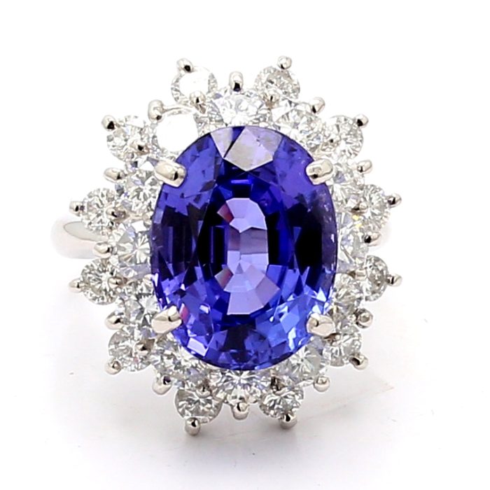 Platinum Oval Tanzanite and Diamond Halo Ring, 2.63 ct tw