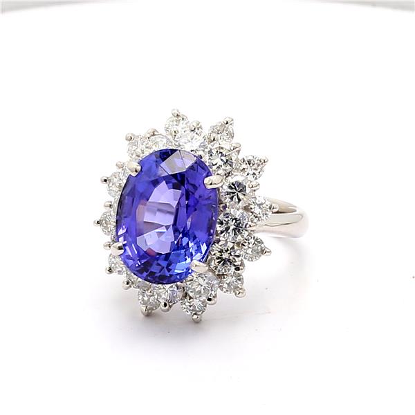 Platinum Oval Tanzanite and Diamond Halo Ring, 2.63 ct tw