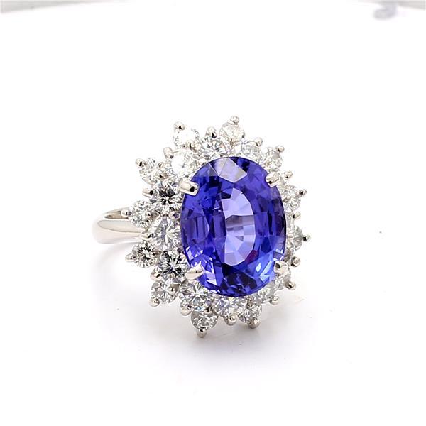 Platinum Oval Tanzanite and Diamond Halo Ring, 2.63 ct tw