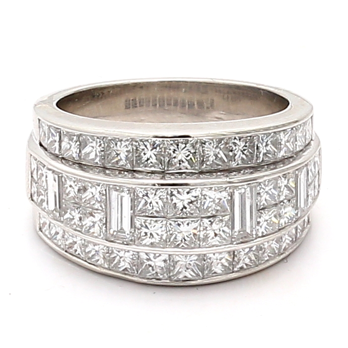Platinum Princess and Baguette Diamond Fashion Ring, 4.53 ct tw