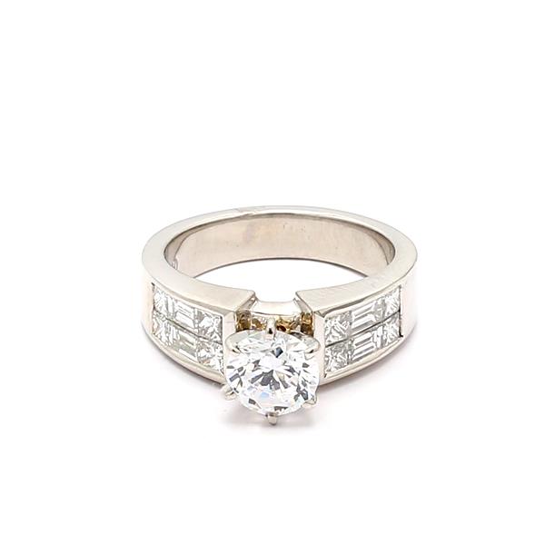 Platinum Princess and Baguette Diamond Semi-Mount, 1.11 ct tw